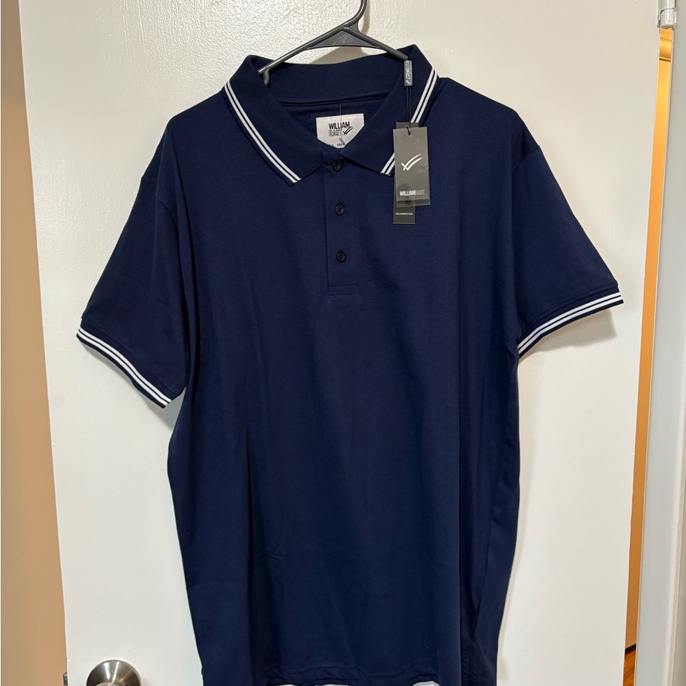 William Rast Blue Polo Shirt with White Trim